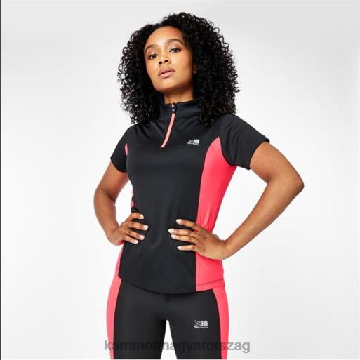 Karrimor ruházat fekete/rózsaszín nők negyed cipzáras rövid ujjú póló P60RX18